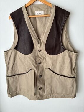PURDEY Hunting Vest Men’s 48 Made in England 100% Cotton Leather Trim